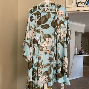 Blue Floral Satin Robe